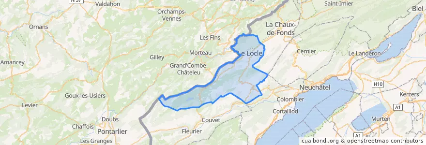 Mapa de ubicacion de община Ле-Локль.