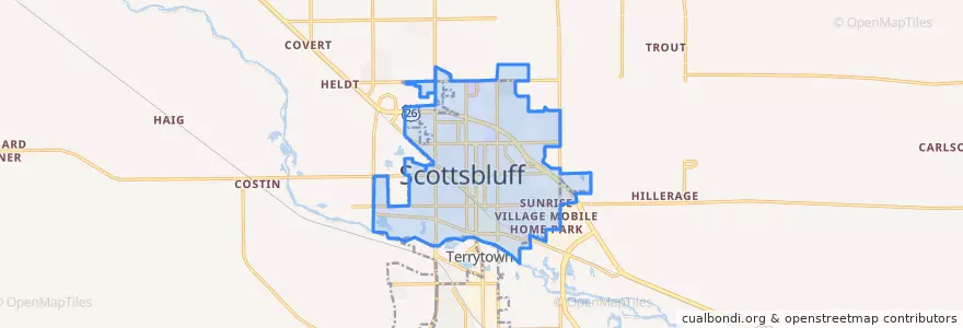 Mapa de ubicacion de Scottsbluff.