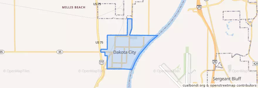 Mapa de ubicacion de Dakota City.