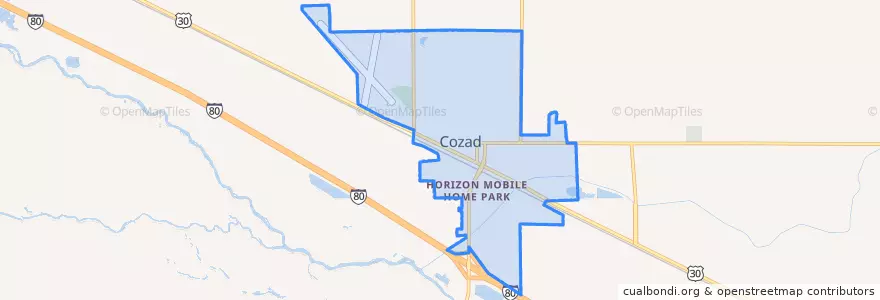 Mapa de ubicacion de Cozad.
