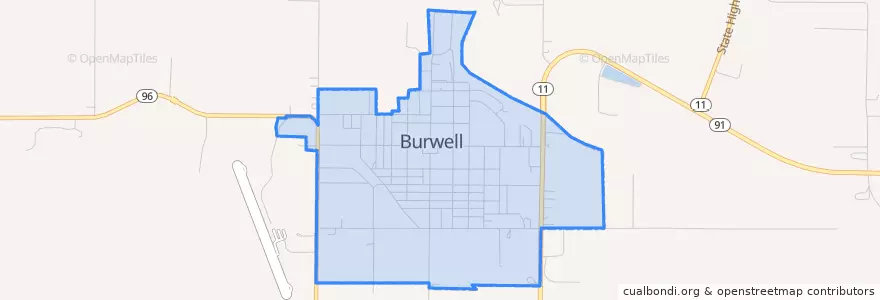 Mapa de ubicacion de Burwell.