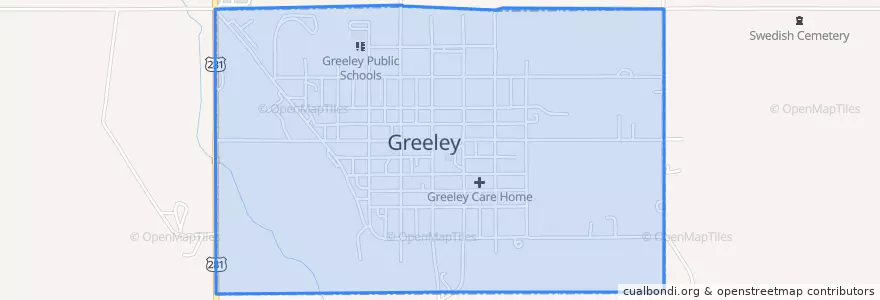 Mapa de ubicacion de Greeley Center.