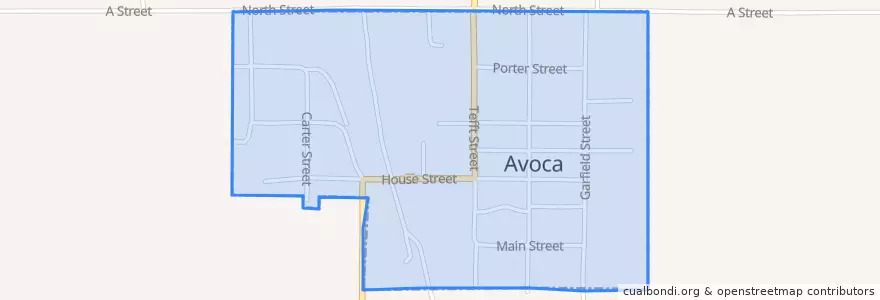 Mapa de ubicacion de Avoca.