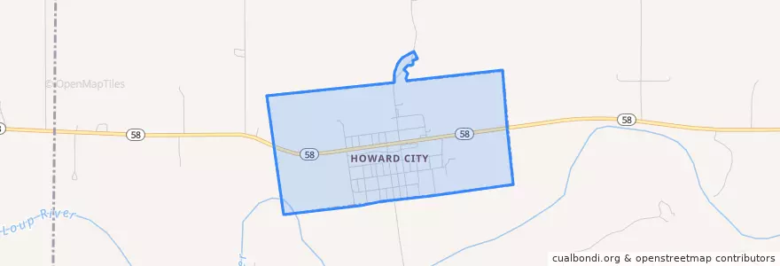 Mapa de ubicacion de Howard City.