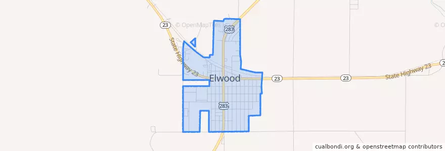 Mapa de ubicacion de Elwood.