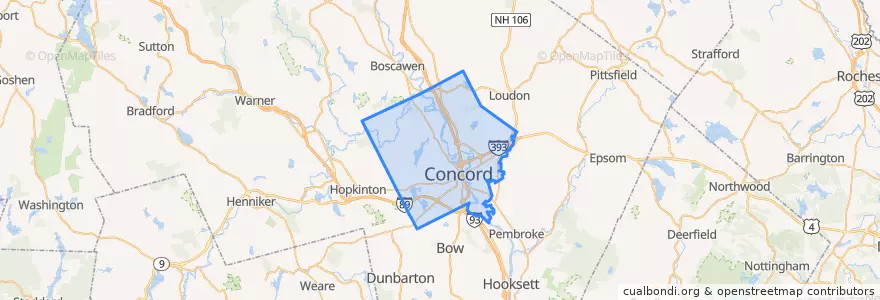 Mapa de ubicacion de Concord.