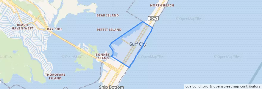 Mapa de ubicacion de Surf City.