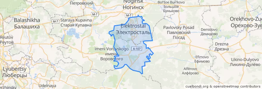 Mapa de ubicacion de городской округ Электросталь.