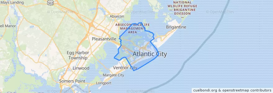 Mapa de ubicacion de Atlantic City.