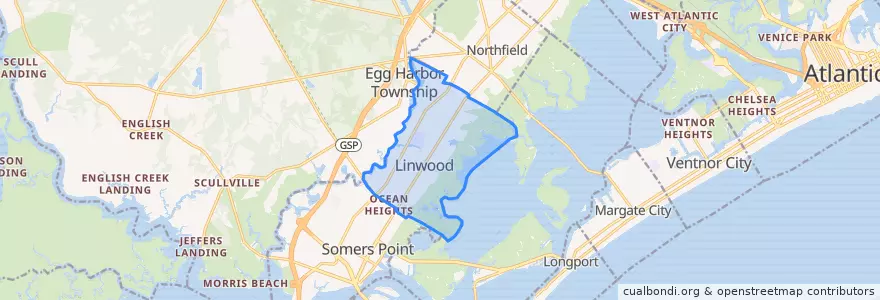 Mapa de ubicacion de Linwood.