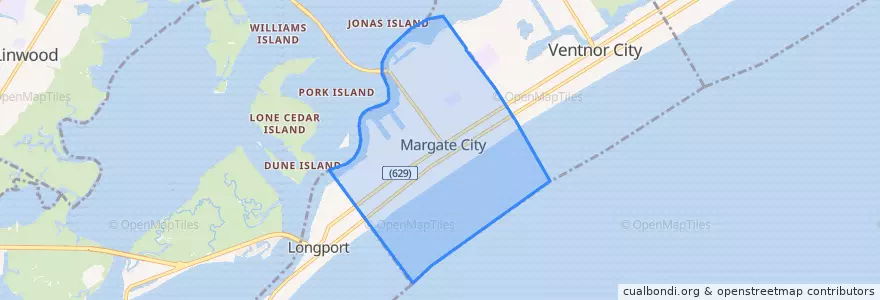 Mapa de ubicacion de Margate City.