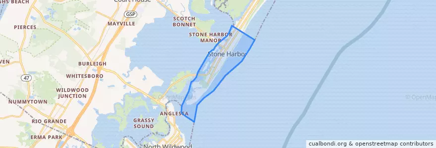 Mapa de ubicacion de Stone Harbor.