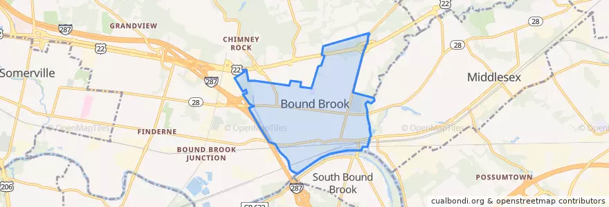 Mapa de ubicacion de Bound Brook.