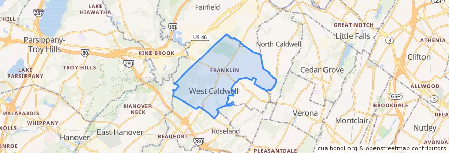 Mapa de ubicacion de West Caldwell.
