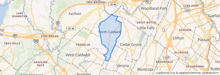 Mapa de ubicacion de North Caldwell.