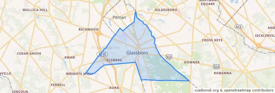Mapa de ubicacion de Glassboro.