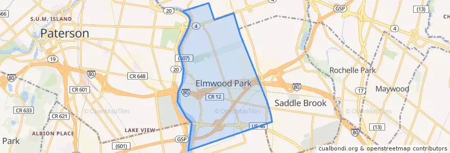 Mapa de ubicacion de Elmwood Park.