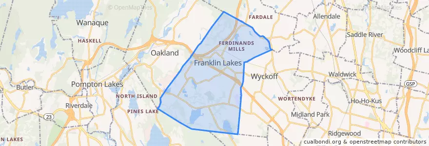 Mapa de ubicacion de Franklin Lakes.
