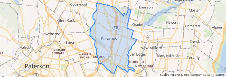 Mapa de ubicacion de Paramus.