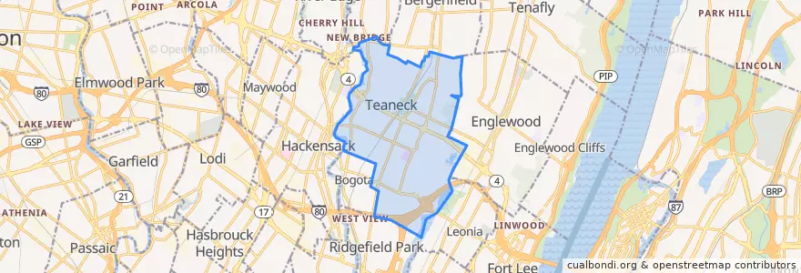 Mapa de ubicacion de Teaneck Township.