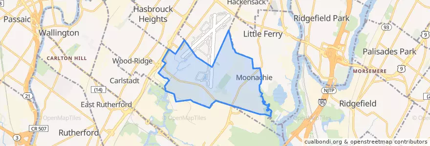Mapa de ubicacion de Moonachie.