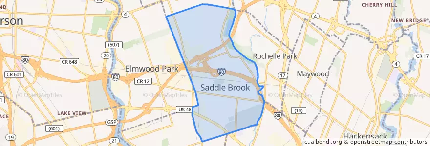 Mapa de ubicacion de Saddle Brook.
