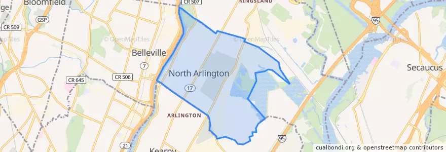 Mapa de ubicacion de North Arlington.