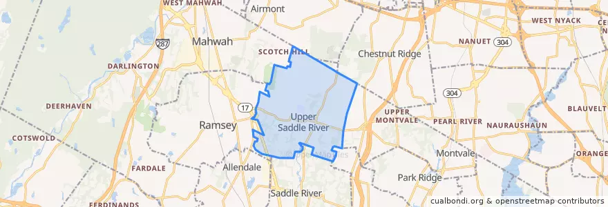 Mapa de ubicacion de Upper Saddle River.