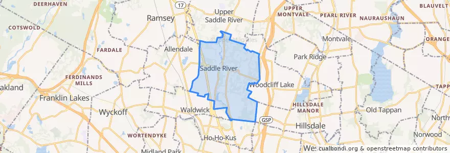 Mapa de ubicacion de Saddle River.