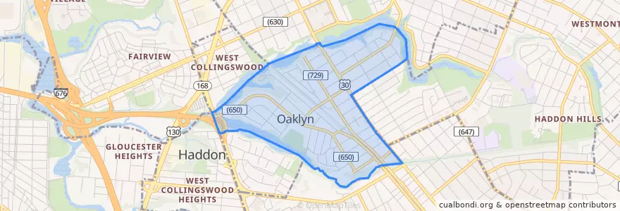 Mapa de ubicacion de Oaklyn.