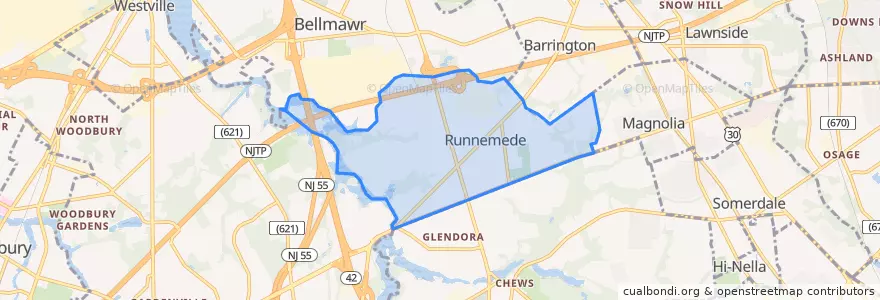 Mapa de ubicacion de Runnemede.