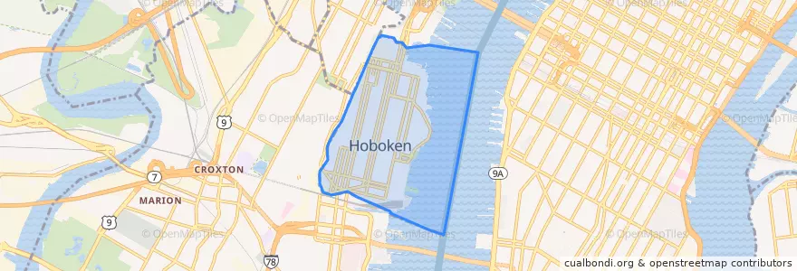 Mapa de ubicacion de Hoboken.