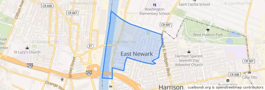Mapa de ubicacion de East Newark.
