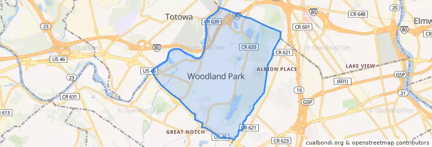 Mapa de ubicacion de Woodland Park.