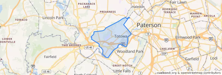 Mapa de ubicacion de Totowa.