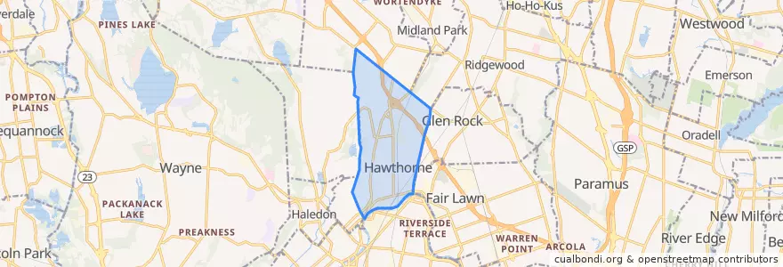 Mapa de ubicacion de Hawthorne.