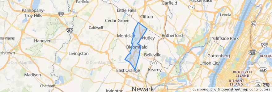 Mapa de ubicacion de Bloomfield.