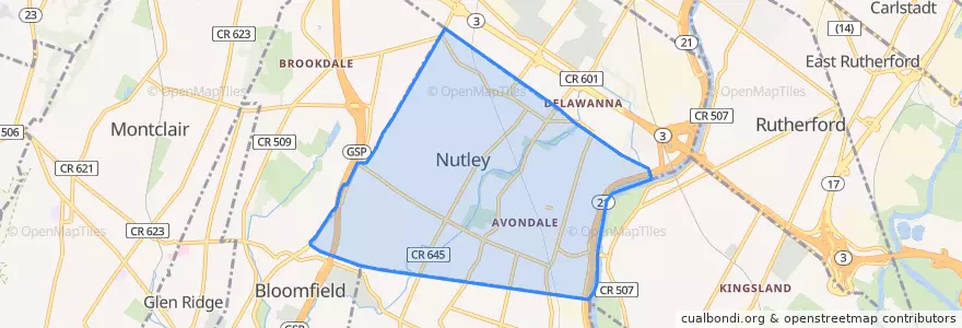 Mapa de ubicacion de Nutley.
