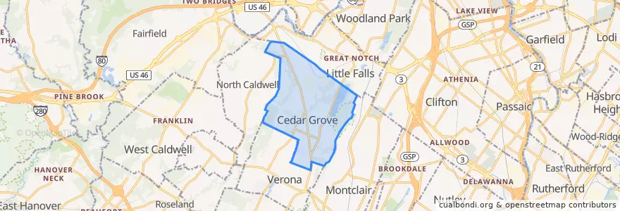 Mapa de ubicacion de Cedar Grove.