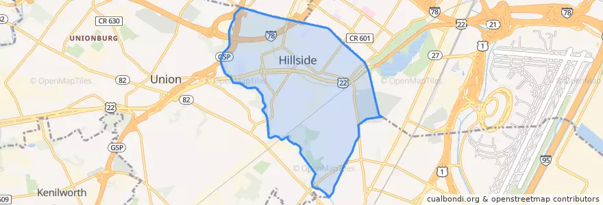 Mapa de ubicacion de Hillside.