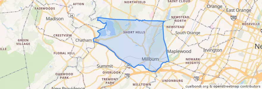 Mapa de ubicacion de Millburn.