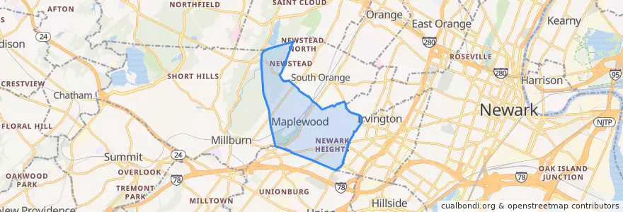 Mapa de ubicacion de Maplewood.