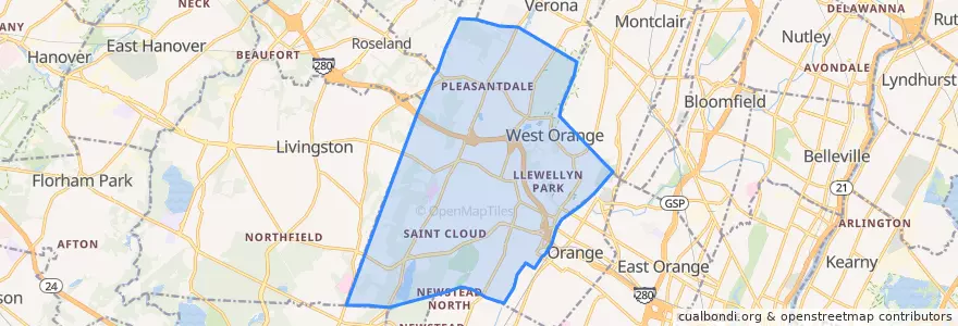Mapa de ubicacion de West Orange.