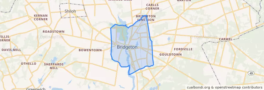 Mapa de ubicacion de Bridgeton.