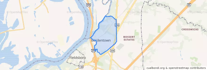 Mapa de ubicacion de Bordentown City.