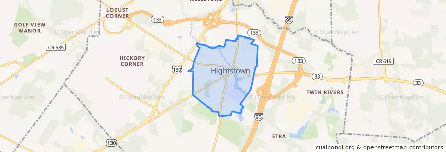 Mapa de ubicacion de Hightstown.