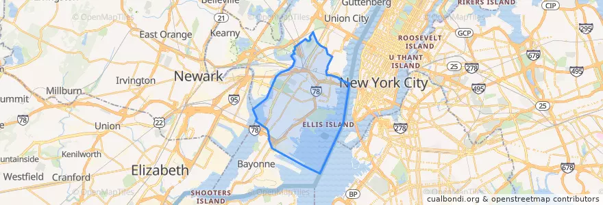 Mapa de ubicacion de Jersey City.