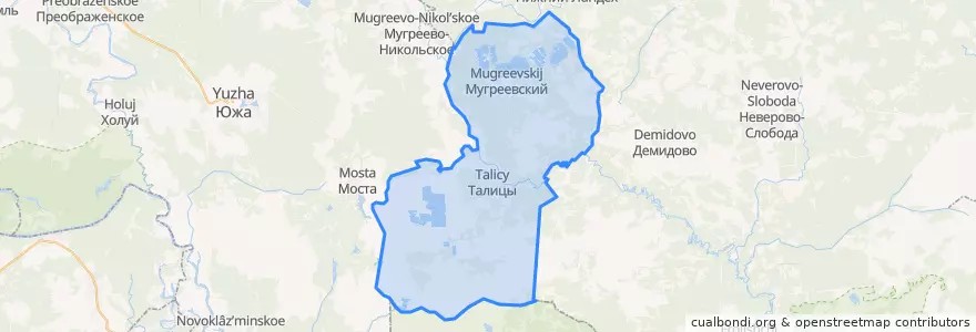 Mapa de ubicacion de Талицко-Мугреевское сельское поселение.