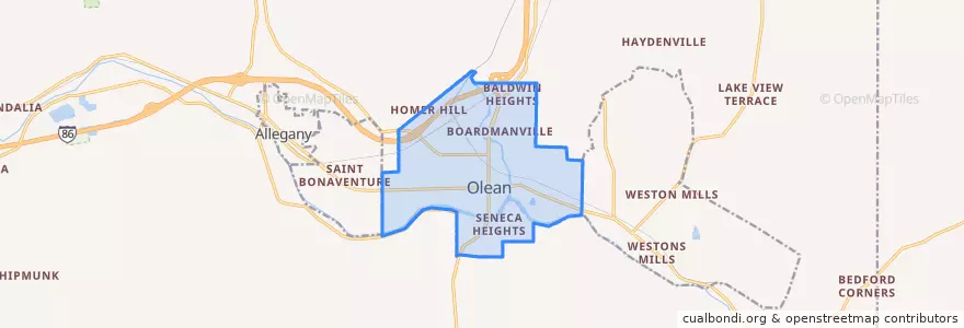 Mapa de ubicacion de Olean.