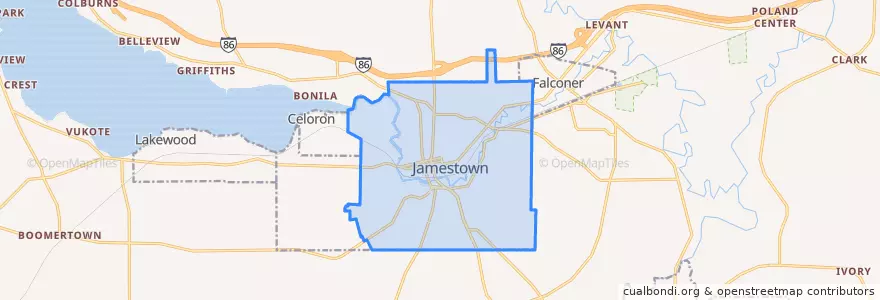 Mapa de ubicacion de Jamestown.